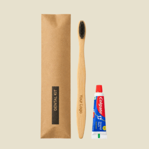 Bamboo Toothbrush Dental Kit with Colgate in Brown Pouch